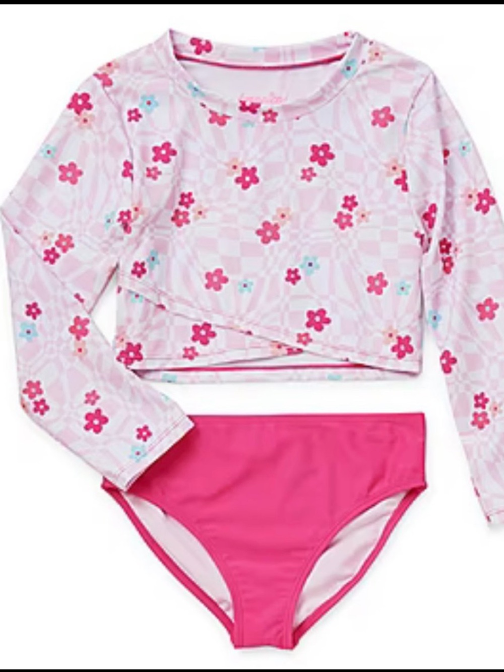 NWT Girl’s Size 10 Pink Floral Two Piece B Magical Bathing Suit UPF 50+.